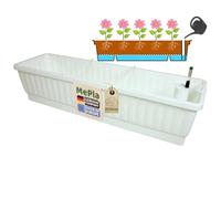 MePla Jardinière de balcon Venezia XXL 100 cm blanche avec réservoir d'eau avec indicateur de niveau d'eau - Fabriqué en Allemagne - Durable, auto-arrosage et directement plantable