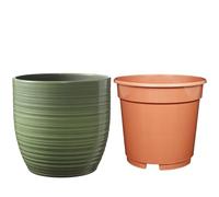 MePla SK Soendgen Bergamo Pot de fleurs en céramique Vert feuille brillant Ø 19 cm + pot de toilette Ø 18 cm