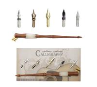 Meprotal Porte-stylo oblique en bois avec 5 plumes amovibles pour calligraphie anglaise, dessin, bande dessinée, marron