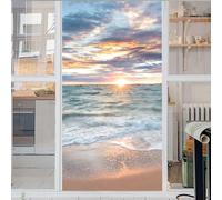 Mer Fenêtre Film Auto-Adhésif Protection De La Vie Privée Plage 3D sans Colle en Verre Dépoli Autocollant Décoratif pour Porte en Verre Maison Cuisine Bureau 50x120cm