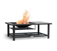 Blumfeldt Merano Avanzato L Brasero Exterieur - 3-en-1 Brasero Barbecue & Table, Plateau Terrazzo, Cadre Acier Robuste, Pare-Étincelles, Grille & Tisonnier Inclus, Idéal Jardin & Terrasse