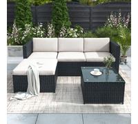 Merax 5-pièces Polyrattan Lounge Gartenmöbel Set, Ensemble de salon avec canapé, table & tabouret, salon de jardin pour 3-4 personnes, noir