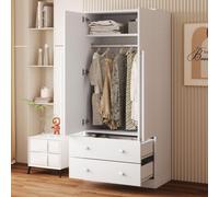 Merax Armoire 70×40×170 cm avec portes doubles, armoire vestiaire moderne avec 2 tiroirs et compartiments de rangement, armoire pour enfants blanc