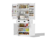 Merax Armoire de cuisine, garde-manger, armoire multi-usages avec 4 portes, tiroir, 4 étagères réglables et étagère à épices, meuble supérieur et inférieur, armoire pour cuisine, salle à manger, salon
