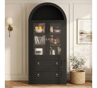 Merax Armoire de rangement haute en arc, 80 x 36 x 170 cm, avec portes en verre, tiroirs - Noir