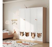 Merax Armoire pour enfants*2, avec lit pour chat, tringle à vêtements, étagères ouvertes, amis des animaux, meubles de chambre pour enfants, 80×50×200 cm, blanc + bois naturel