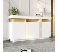 Merax Buffet - Armoire de cuisine avec 3 portes - Armoire de rangement moderne avec plan de travail - Étagère réglable - Armoire de salle à manger pour salon, salle à manger, couloir - Aspect marbre