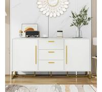 Merax Buffet avec 2 portes, 3 tiroirs, buffet, armoire d'appoint multi-usages, pour salle à manger et salon, 145 x 40 x 75 cm, blanc