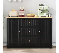 Merax Buffet avec espace de rangement, armoire de cuisine, îlot de cuisine avec 3 tiroirs, 2 portes, 6 étagères à épices, étagères réglables, armoire de rangement pour cuisine, salle à manger, salon