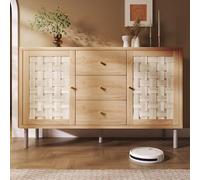 Merax Buffet - Commode avec 2 portes et 3 tiroirs - Buffet en bois avec étagères réglables en hauteur - Pieds en métal - Sécurité anti-basculement - MDF + métal/chêne - 120 x 40 x 75 cm