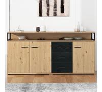 Merax Buffet - Commode avec 3 portes et 3 tiroirs - Buffet en bois - Armoire de cuisine et de salon avec poignées en métal et rangement ouvert - 150 x 35 x 75,9 cm