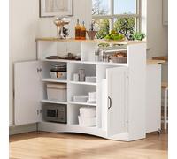 Merax Buffet de cuisine avec plan de travail, îlot de cuisine extensible sur roulettes avec chaises, 2 portes, étagères ouvertes, étagères réglables, armoire buffet pour salle à manger, cuisine, 110 x