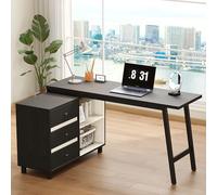 Merax Bureau d’Angle 150 x 100 cm avec 3 Tiroirs et Étagères Ouvertes, Grand Bureau Informatique en L avec Structure Métal, Table de Bureau Moderne pour Télétravail, Étude et Gaming, Noir et Blanc