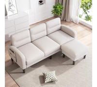Merax Canapé d’Angle L 3 Places avec méridienne, canapé modulable Beige | Petit canapé salon confortable avec rangement latéral, coussins amovibles et structure stable pour espace moderne