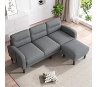 Merax Canapé d’Angle L 3 Places avec méridienne, canapé modulable Gris | Petit canapé salon confortable avec rangement latéral, coussins amovibles et structure stable pour espace moderne