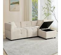 Merax Canapé d'angle 3 places avec espace de rangement, repose-pieds amovible et 2 coussins - Tissu chenille - Confort de qualité supérieure - Canapé moderne en forme de L pour salon, chambre à