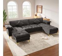 Merax Canapé d'angle en forme de U pour 4 à 5 personnes, canapé modulaire avec 2 méridiennes, design nuage, canapé en chenille en forme de U avec coussin d'assise double couche, 2 coussins, pieds en