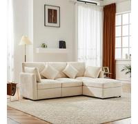Merax Canapé d'angle, modulaire, 3 places, en forme de L, avec repose-pieds convertible, tissu chenille, confort de qualité supérieure, peu encombrant et convertible, beige