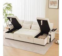 Merax Canapé-lit d'angle extensible en forme de U avec coffre de lit, double méridienne avec espace de rangement caché, canapé-lit pratique avec porte-gobelet, compartiment pour accoudoirs, grand