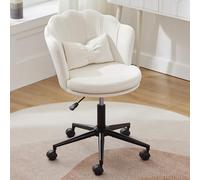 Merax Chaise de Bureau pivotante à 360° - Rembourrée - avec Dossier en Forme de pétale - Coussin Lombaire en Forme de Papillon - Hauteur réglable - pour Salon, Chambre à Coucher, Bureau - Beige