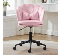Merax Chaise de Bureau pivotante à 360° - Rembourrée - avec Dossier en Forme de pétale - Coussin Lombaire en Forme de Papillon - Hauteur réglable - pour Salon, Chambre à Coucher, Bureau - Rose