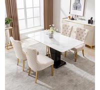 Merax Chaises de salle à manger rembourrées avec heurtoir de porte, embout en forme de clou et revêtement en velours - Style luxueux en Beige/Or, lot de 4