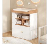 Merax Commode à langer pour bébé avec matelas à langer amovible, table à langer 2 en 1 avec compartiments ouverts et espace de rangement, commode pour bébé avec garde-corps de protection, aspect bois