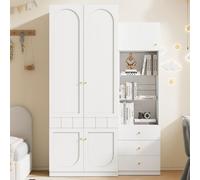 Merax Ensemble d'armoire pour chambre d'enfant - Armoire à 2 portes blanche + vitrine, 80 x 50 x 200 cm + 50 x 40 x 180 cm, armoire de rangement pour chambre à coucher avec tiroirs et tringle à