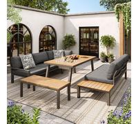 MERAX Gartenlounge-Set, Ensemble de meubles de jardin avec cadre en acier & coussins,table avec seau à glace, 2 places deux places, 1 canapé d'angle, 1 banc, 1 table