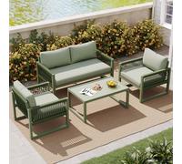 Merax Gartenlounge-Set mit Stahlrahmen, Gartenmöbel Set Rope Seil Geflecht, 4-pièces avec canapé, fauteuil et table basse, loungeset pour 4 personnes
