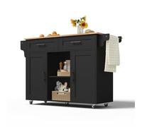 Merax Îlot de cuisine sur pied avec plan de travail pliable, chariot de cuisine avec roulettes, armoire, étagère réglable, tiroir à couverts dissimulé, porte-serviettes, armoire de cuisine, 145 x 70 x