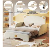 Merax Lit d'enfant 140x110/140x200cm Lit extensible Lit de maison extensible avec protection contre les chutes, lit de jour Canapé-lit Velours Lit rembourré en forme d'ours