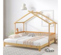 Merax Lit d'enfant 90x200cm/180x200cm Lit extensible Lit de maison extensible avec protection contre les chutes et forme de toit, bois massif Lit simple et double Maison d'enfant