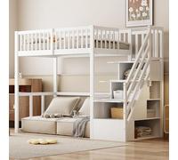 Merax Lit Mezzanine 90 x 200 cm, Multifonction Lit Enfant avec Espace de Rangement Escalier, Blanc (sans Matelas)
