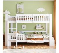 Merax Lit mezzanine modulaire 2 en 1 pour enfant 90 x 200 cm - Peut être combiné librement comme lit d'angle en L ou 2 lits simples, en bois massif avec protection contre les chutes et sommier à