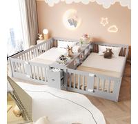 Merax Lit pour enfant 90 x 200 cm, lit double pour enfants pour frères et jumeaux, lit superposé avec espace de rangement, 2 tiroirs et étagère à double niveau, lit en bois avec barreaux de sécurité
