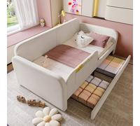 Merax Lit pour enfant, 90 x 200 cm, rembourré, avec tiroirs et poches de rangement, canapé-lit, lit de jour, avec revêtement en velours, connexion au lit parental, lit simple avec cadre en métal
