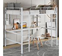 Merax Lit superposé 90x200 cm, avec bureau, 5 petites étagères, lit métallique d'enfant, lit superposé d'adolescent, blanc