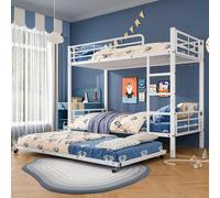 Merax Lit superposé 90x200 cm avec lit gigogne 90x190 cm, lit d'adolescent en fer avec 4 barrières de protection, EN747, pour enfants & adolescents, blanc