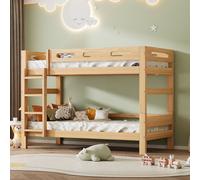Merax Lit superposé 90x200cm avec échelle et sommier à lattes, Lit en bois massif pour enfants transformable en 2 lits simples, Lit surélevé Lit d'intérieur, naturel