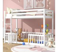 Merax Lit superposé 90x200cm avec escalier et clôtures, petites portes et espace de création, lit d'enfant en bois Lit superposé en pin, blanc