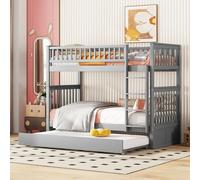 Merax Lit superposé 90x200cm avec lit gigogne et échelle, Lit d'enfant extensible avec protection antichute et sommier à lattes, Lit surélevé en bois massif, Gris
