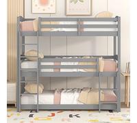 Merax Lit superposé triple avec échelle latérale pour enfants et adolescents, 90 x 200 cm (gris) - Sans matelas