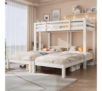 Merax Lit triple 90x200cm, Lit superposé triple avec échelle latérale pour enfants et adolescents, bois massif, gain de place, blanc