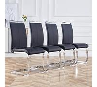 Merax Lot de 4 chaises de Salle à Manger, à Bascule, à Bascule, en Cuir synthétique PU, avec Dossier Haut, Moderne, Structure en métal, rembourrées, pour Salon, Salle de conférence, Noires