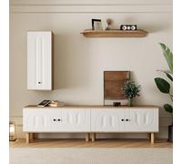 Merax Meuble de salon 3 pièces avec meuble haut bas et étagère murale - Meuble TV mural moderne avec beaucoup d'espace de rangement - Pieds en bois massif - Pour salon - Montage facile - Blanc et