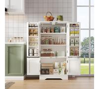 Merax Meuble Haut de Rangement Armoire de Cuisine Garde-Manger 120×60×40 cm - Armoire 4 Portes avec LED capteur, étagères réglables, Grand Buffet Cuisine/Salon/Salle à Manger Blanc