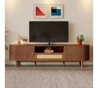 Merax Meuble TV 175 x 36 x 51 cm, tiroirs en rotin, compartiments ouverts, pieds en métal, aspect bois, meuble de salon avec beaucoup d'espace de rangement, couleur bois