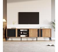 Merax Meuble TV 180 cm, Lowboard avec 3 Portes et 4 Étages Ouverts, Meuble de Rangement Télé Moderne Style Industriel en Panneau Mélaminé, pour Téléviseur jusqu'à 80", Console pour Salon
