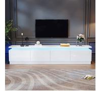 Merax Meuble TV avec 4 Tiroirs pour Centre de Divertissement avec Lumières LED, 180cm Banc TV Blanc avec Gestion des Câbles
